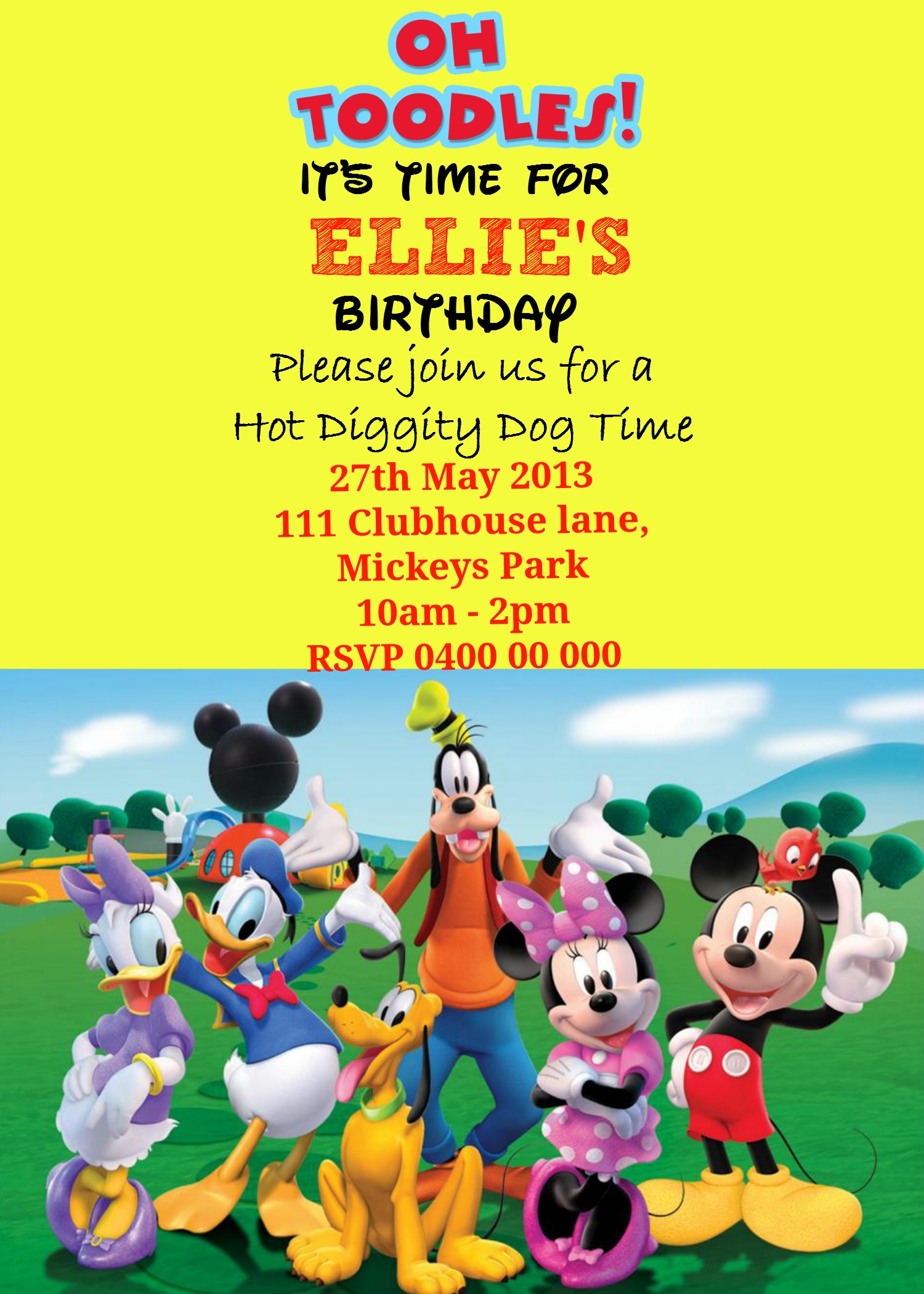 Mickey Mouse Clubhouse Invitation Template Free from www.ellierosepartydesigns.com