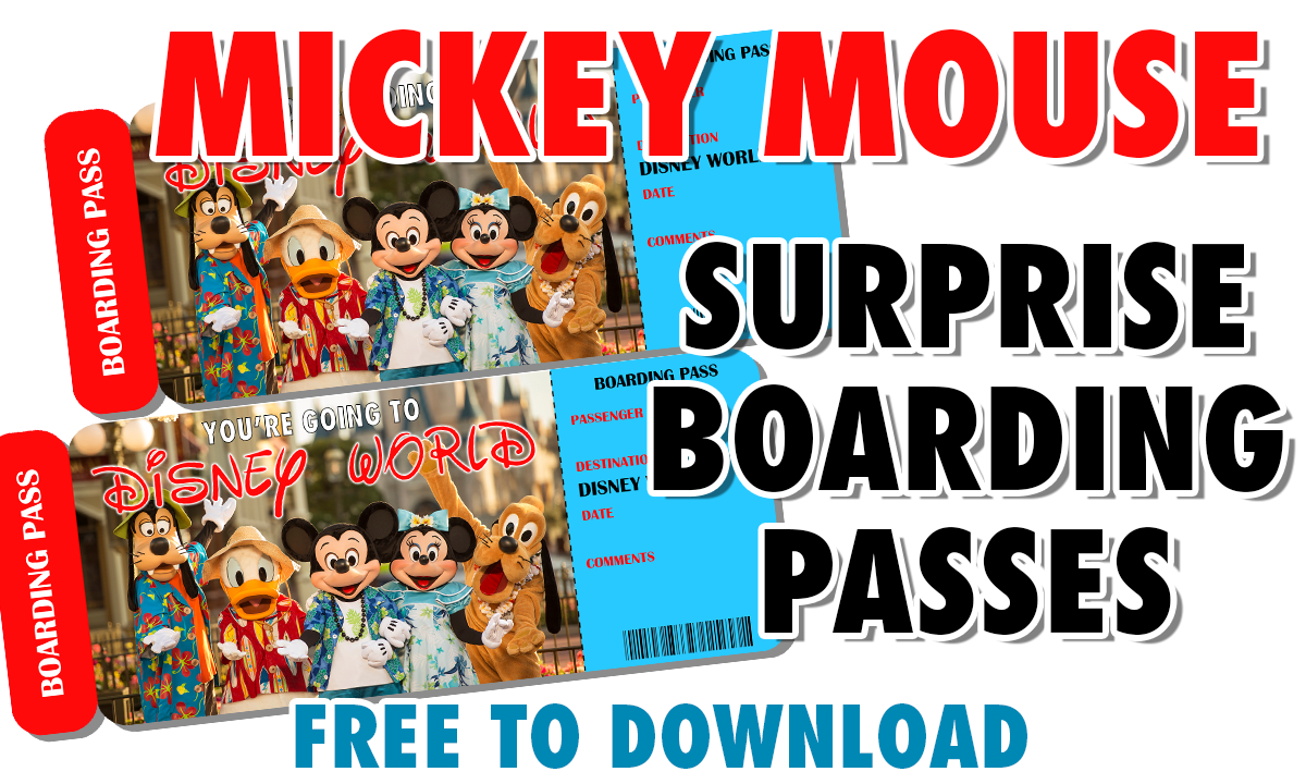 Disney World Boarding Pass Gift Plane Ticket Surprise Trip Reveal to Disney World